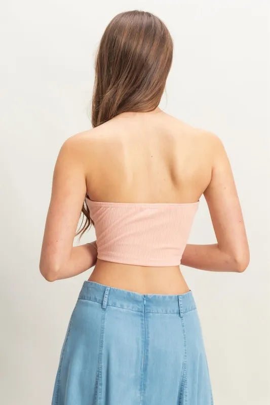 HYFVE Buttoned Front Strapless Knit Bustier Top for Women - Love Salve